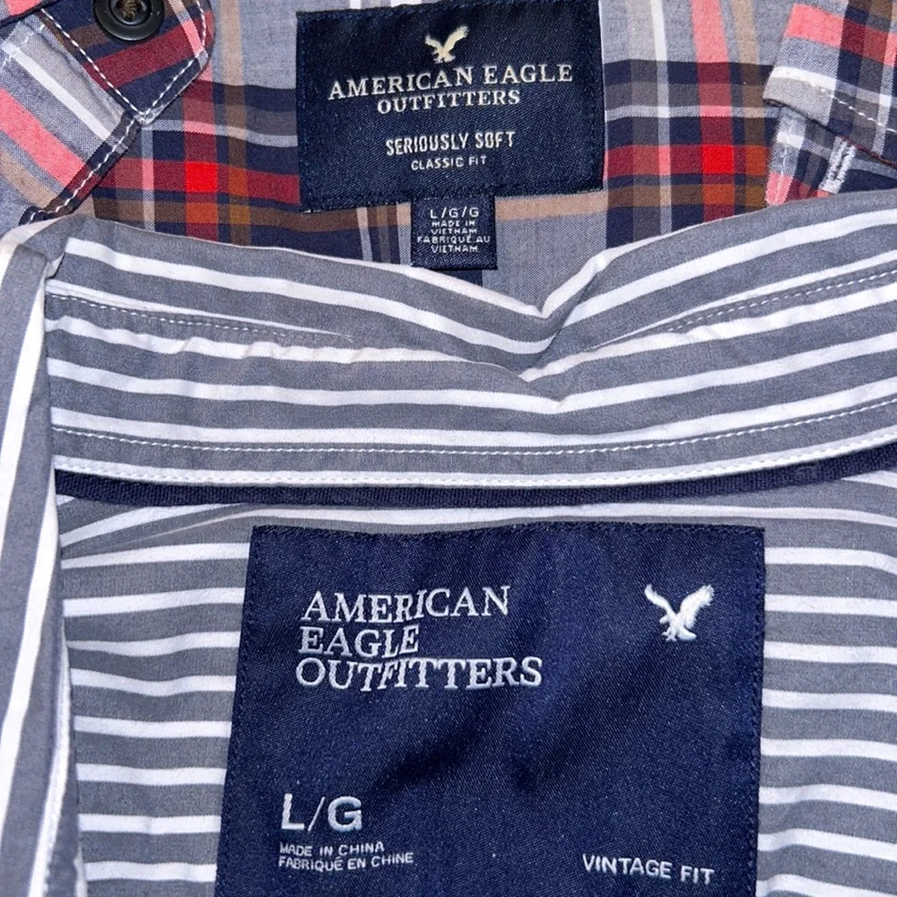 Lot of 2 AMERICAN🦅EAGLE Button Down SHIRTS Mens Large🦅1 Plaid & 1 Gray Striped - Picture 3 of 11